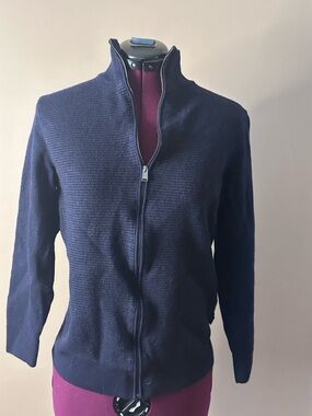 Boss by Hugo Boss Navy Wool Zip-up Cardigan, Elevated Basic, Layering, Heritage